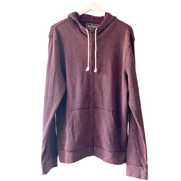 Urban Pipeline Plum/ Burgundy Heather Waffle Knit L/S Hoodie w Drawstrings - Picture 1 of 7